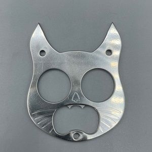 Silver  Cat Keychain EDC Gear Safety Cat Bottle Opener Keychain